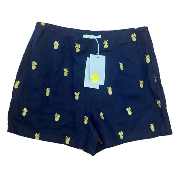 Boden Navy Tropical Yellow Pineapple Embroidered Shorts - Picture 1 of 6
